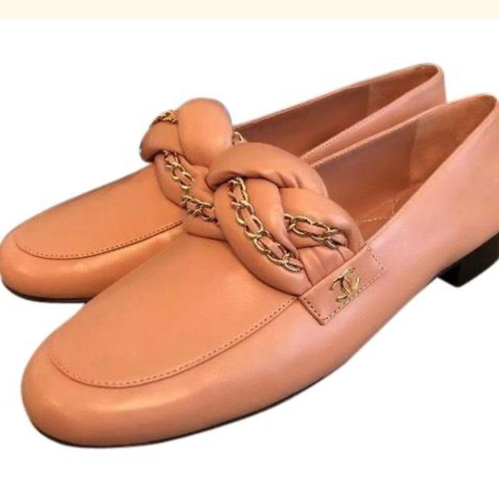 Chanel Pink braided leather loafers size 41 NIB
